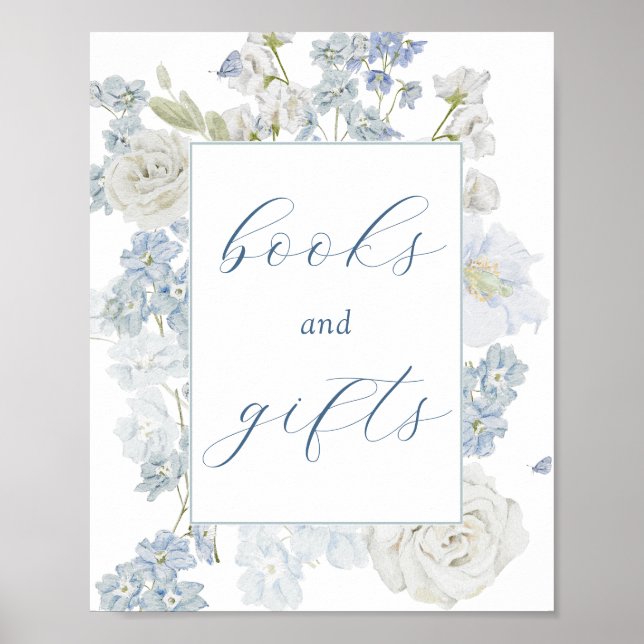 Soft Blue Flowers Books and Gifts Sign (Front)