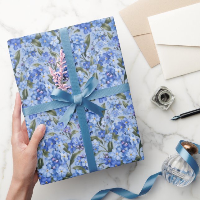 Soft Blue Forget-Me-Not Blossoms Wrapping Paper (Gifting)