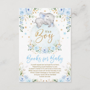 Soft Blue Gold Elephant Books for Baby Boy Enclosure Card