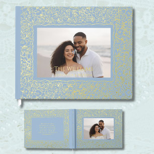 Soft Blue Gold Foil Wedding Guestbooks Beach