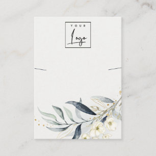 Soft Blue Gold Leaf Botanical Logo Necklace Holder Business Card