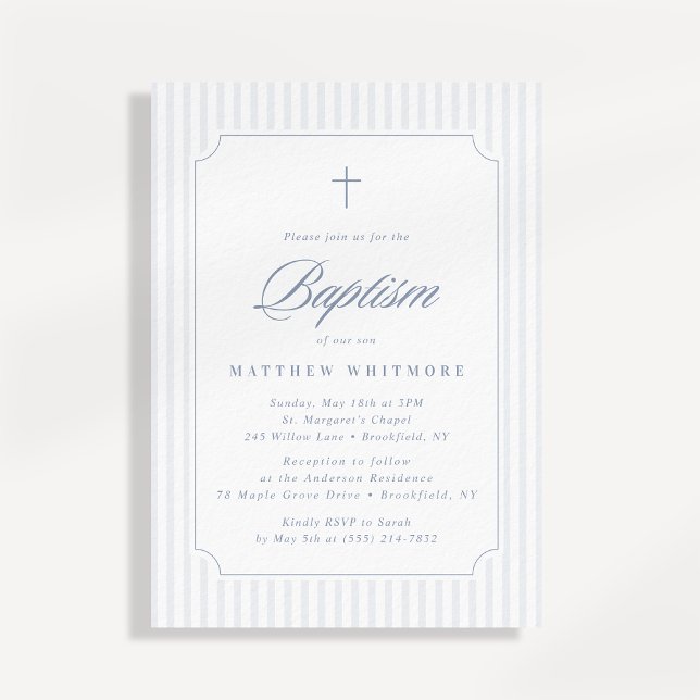 Soft Blue-Gray Striped Baptism Invitation (Creator Uploaded)
