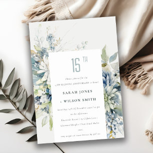 Soft Blue Green Succulent Floral Anniversary Invitation