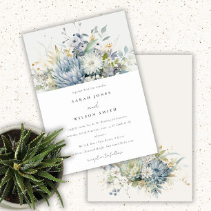 Soft Blue Green Succulent Floral Botanical Wedding Invitation