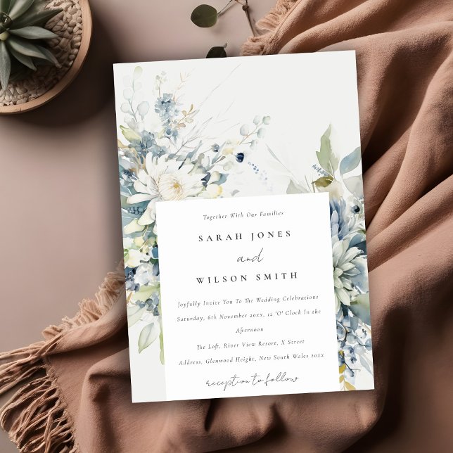 Soft Blue Green Succulent Floral Botanical Wedding Invitation (Creator Uploaded)