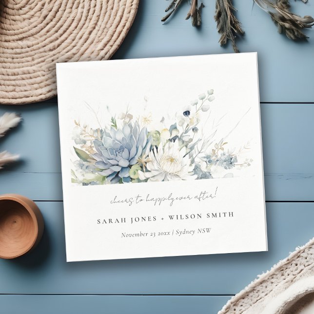 Soft Blue Green Succulent Floral Botanical Wedding Napkin (Creator Uploaded)