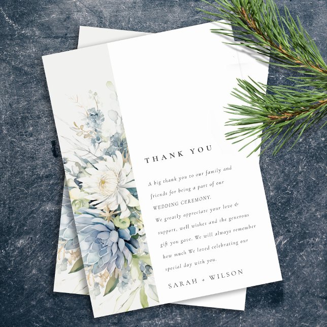 Soft Blue Green Succulent Floral Botanical Wedding Thank You Card (Creator Uploaded)