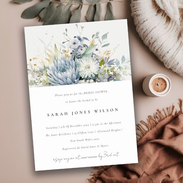 Soft Blue Green Succulent Floral Bridal Shower Invitation (Creator Uploaded)