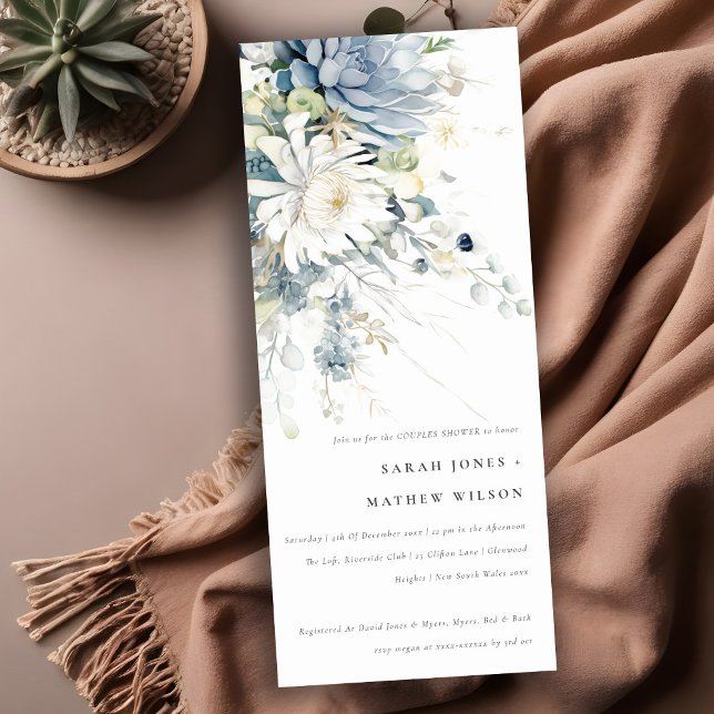Soft Blue Green Succulent Floral Couples Shower Invitation (Creator Uploaded)