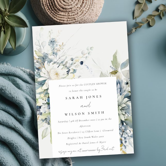 Soft Blue Green Succulent Floral Couples Shower Invitation (Creator Uploaded)