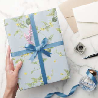 Soft Blue Grey Mini Watermelon Botanical Wrapping Paper
