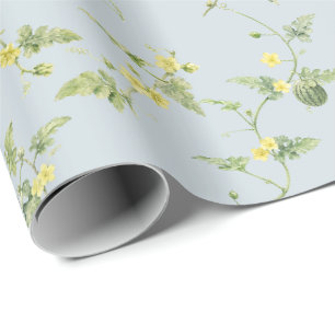 Soft Blue Grey Mini Watermelon Botanical Wrapping Paper