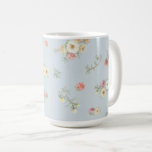 Soft Blue Grey Moss Rose Watercolor Floral Coffee Mug