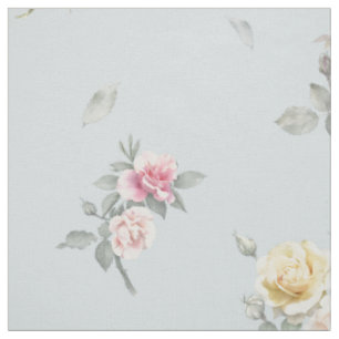 Soft Blue Grey Rose Watercolor Floral Fabric