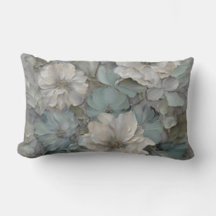 Soft Blue Grey Sage Farmhouse Floral Lumbar Cushion