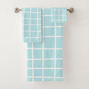 Soft Blue Grid Abstract Pattern Bath Towel Set