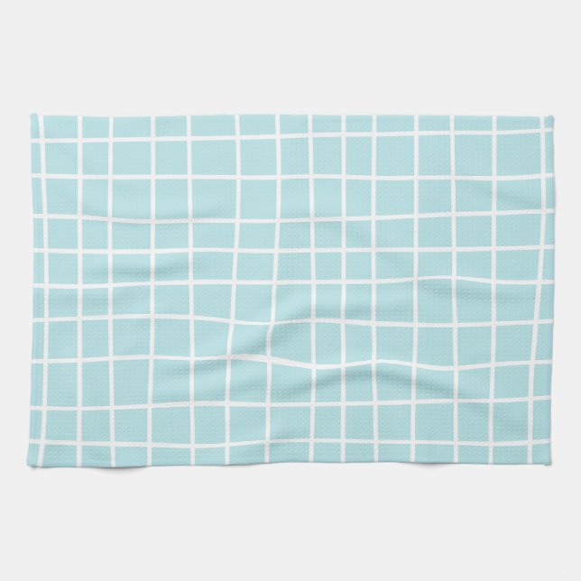 Soft Blue Grid Abstract Pattern Tea Towel (Horizontal)