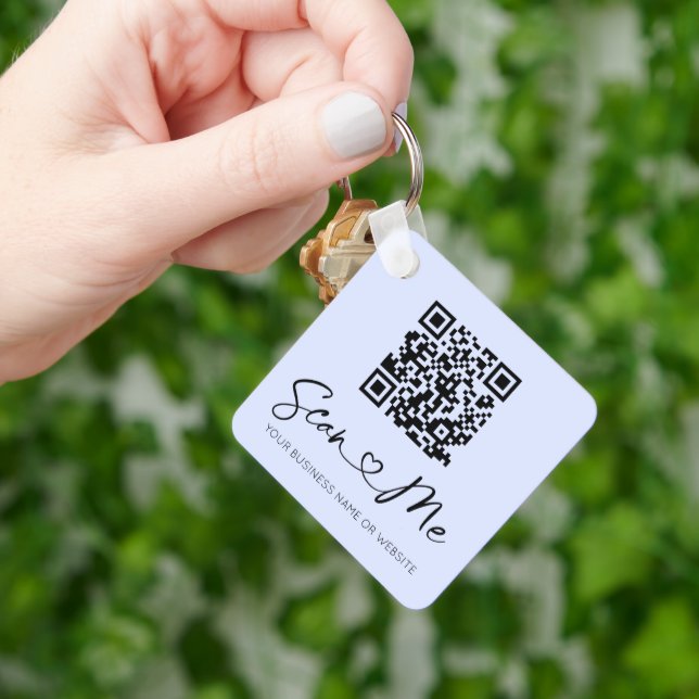 Soft Blue Heart Font QR Code Keychain (Hand)
