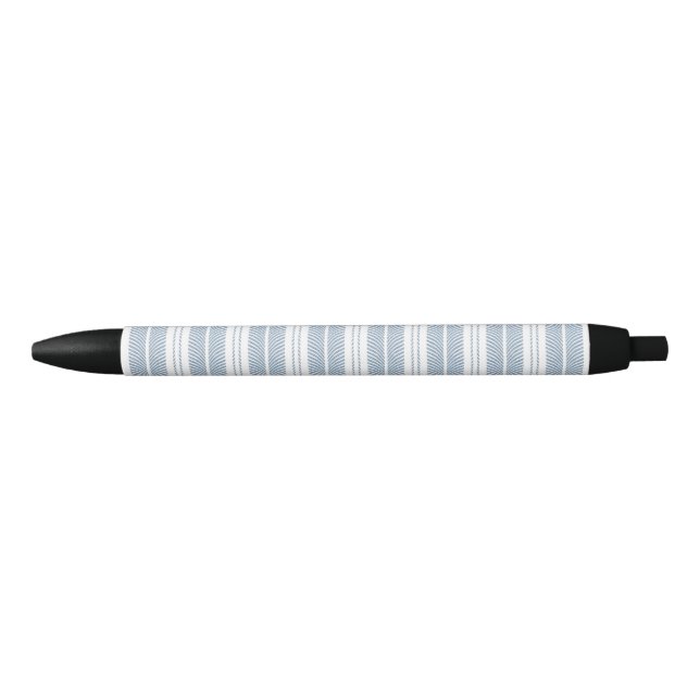 Soft Blue Herringbone Fern Striped Pattern Black Ink Pen (Front)