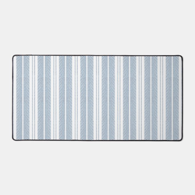 Soft Blue Herringbone Fern Striped Pattern Desk Mat (Front)