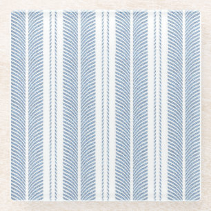 Soft Blue Herringbone Fern Striped Pattern Glass Coaster