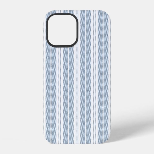 Soft Blue Herringbone Fern Striped Pattern iPhone Case (Back)