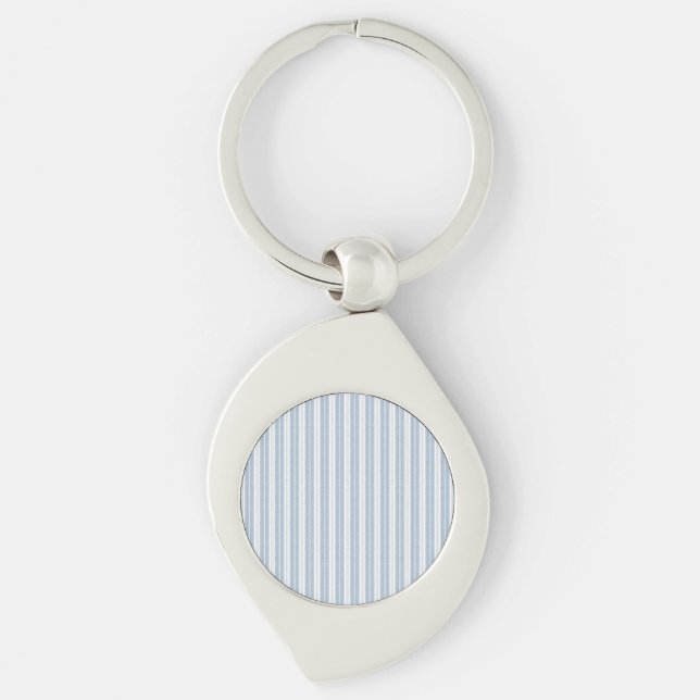 Soft Blue Herringbone Fern Striped Pattern Key Ring (Front)