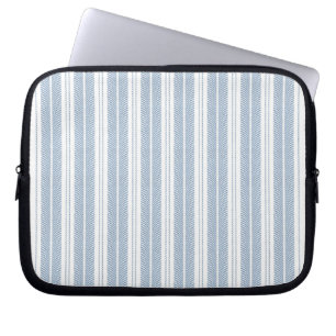 Soft Blue Herringbone Fern Striped Pattern Laptop Sleeve