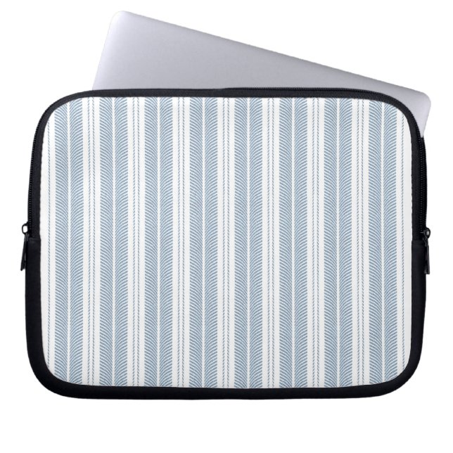Soft Blue Herringbone Fern Striped Pattern Laptop Sleeve (Front)