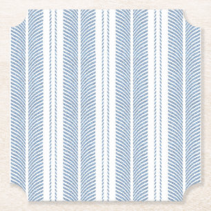 Soft Blue Herringbone Fern Striped Pattern Paper Coaster