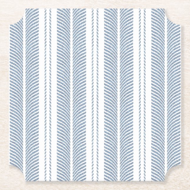 Soft Blue Herringbone Fern Striped Pattern Paper Coaster (Front)