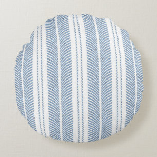 Soft Blue Herringbone Fern Striped Pattern Round Cushion
