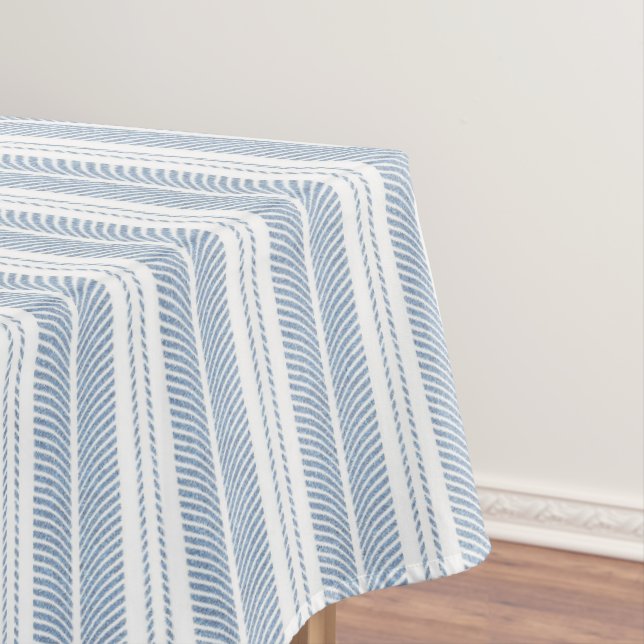 Soft Blue Herringbone Fern Striped Pattern Tablecloth (In Situ)