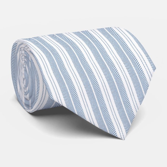 Soft Blue Herringbone Fern Striped Pattern Tie (Rolled)