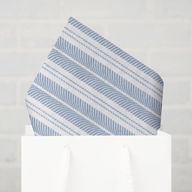 Soft Blue Herringbone Fern Striped Pattern Tissue Paper (Gift Bag)