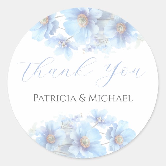 Soft Blue Himalayan Poppy Flower Garden Wedding  Classic Round Sticker (Front)