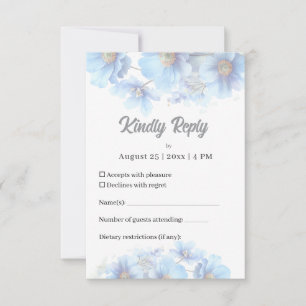 Soft Blue Himalayan Poppy Flower Garden Wedding RSVP Card