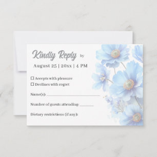 Soft Blue Himalayan Poppy Flower Garden Wedding RSVP Card