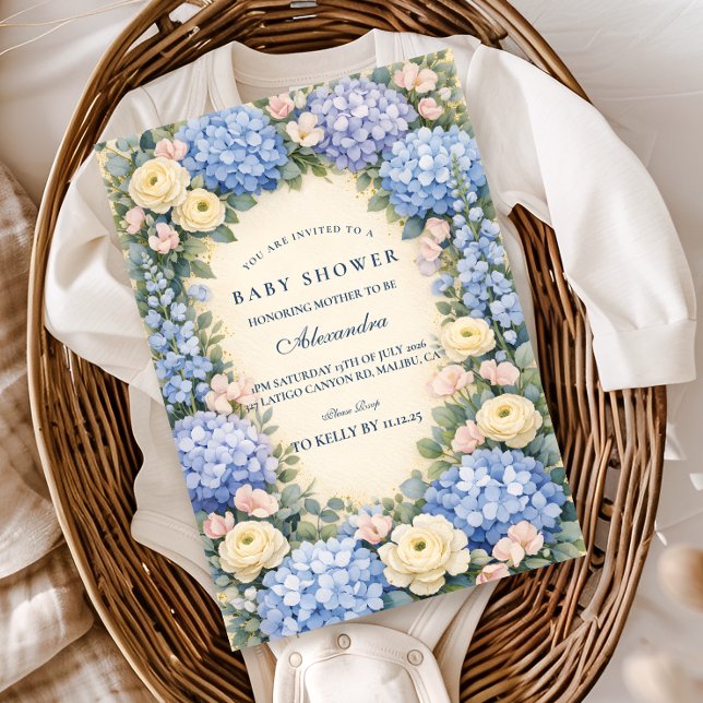Soft Blue Hydrangea Elegance Baby Shower Invitation (Creator Uploaded)