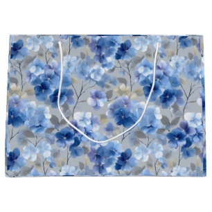 Soft Blue Hydrangea Grey Floral Pattern Large Gift Bag