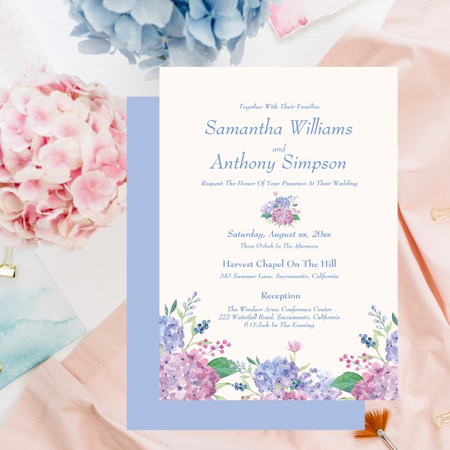 Soft Blue, Hydrangia Flowers, Wedding Invitation (Creator Uploaded)