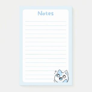 Soft Blue Kawaii Chibi Kitty Cat with Sparkling Post-it Notes