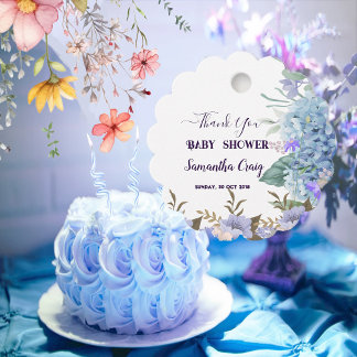 Soft Blue Little Flower Bud Hydrangea Baby Shower Favour Tags