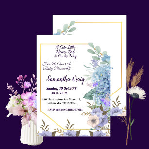 Soft Blue Little Flower Bud Hydrangea Baby Shower Invitation