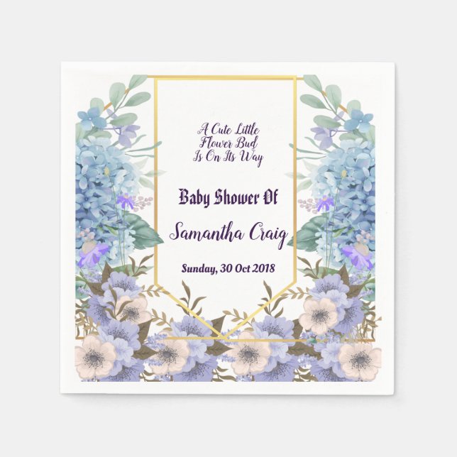 Soft Blue Little Flower Bud Hydrangea Baby Shower Napkin (Front)