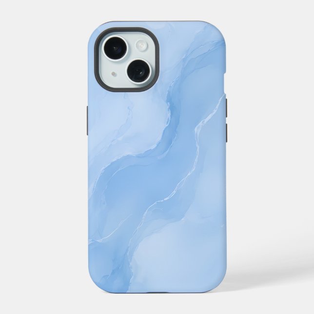 Soft Blue Marble Abstract Pattern iPhone 15 Case (Back)