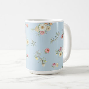 Soft Blue Moss Rose Watercolor Floral Coffee Mug