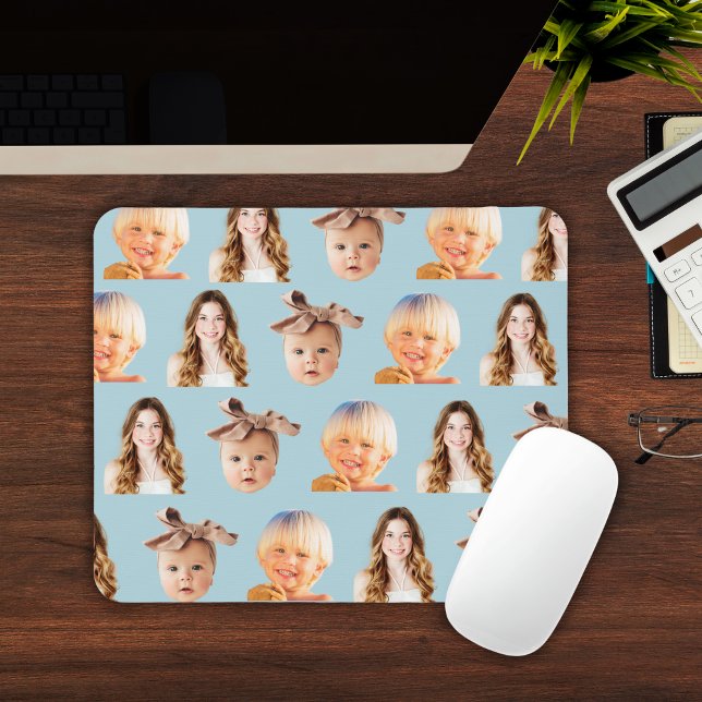 Soft Blue Mum of 3 Kids Photo Personalised Mouse Pad (Cute Blue Mom of 3 Kids Photo Personalized Mouse Pad
)