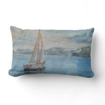 Soft Blue Nautical Seascape Lumbar Pillow