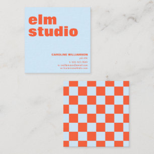 Soft Blue Orange Checkerboard Bold Square Colorful Business Card